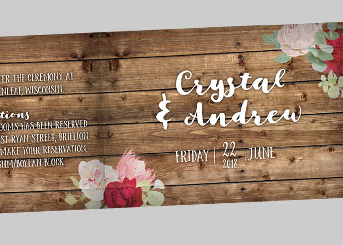 Wood Panel Watercolor Flowers Wedding Invitation