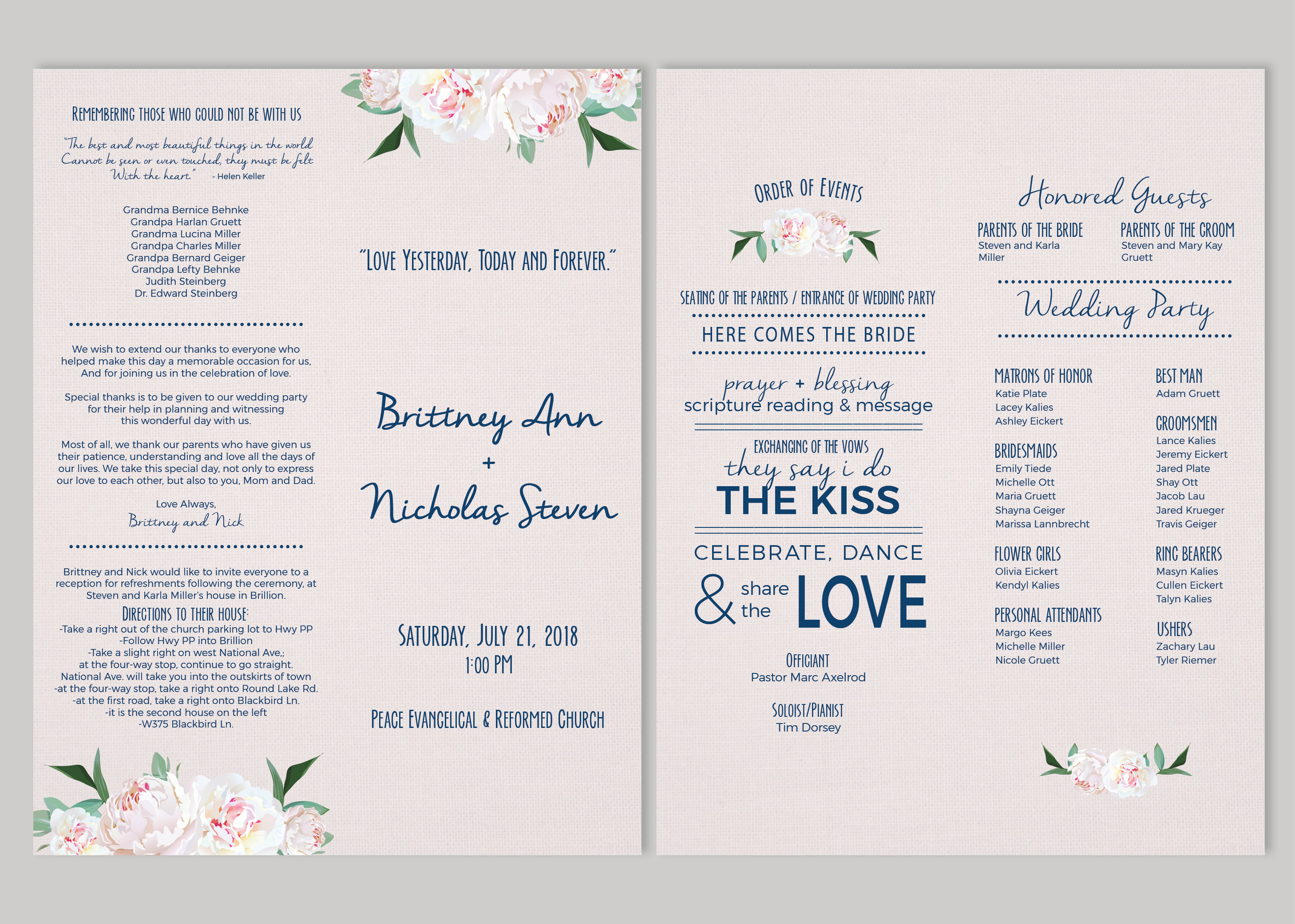 Blush with Flowers Wedding Church Program