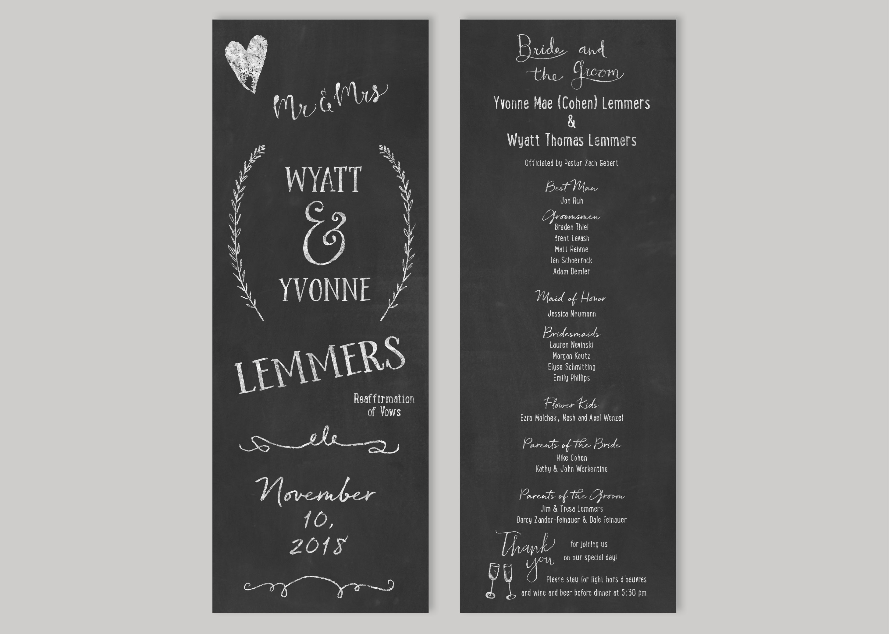 Chalkboard Wedding Church Program