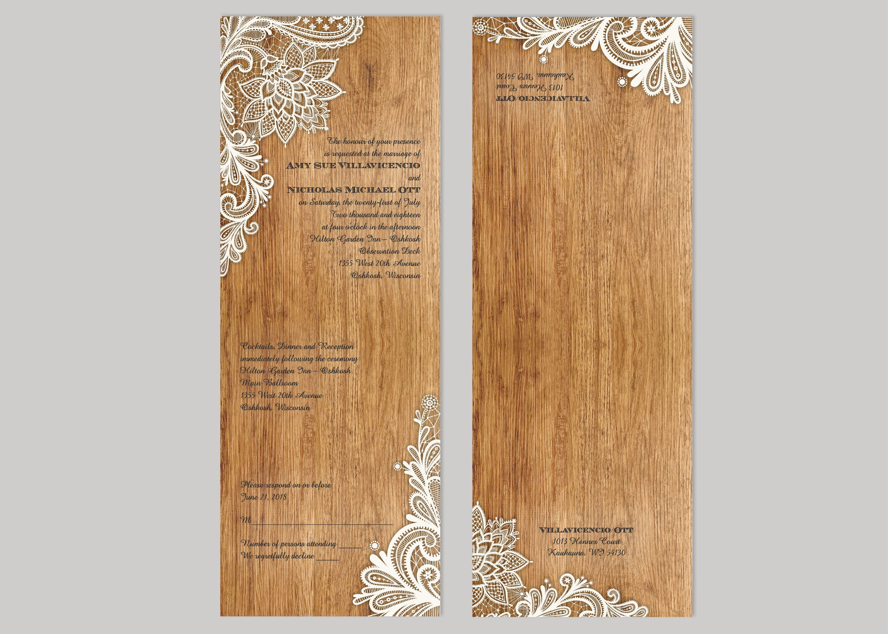 Wood Lace Simple Wedding Invitation