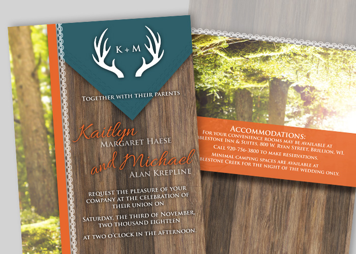 Deer Antlers Camouflage Hunting Theme Wedding Invite