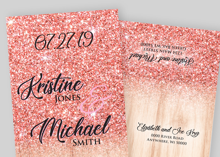 Metallic Rose Gold Wedding Invitation