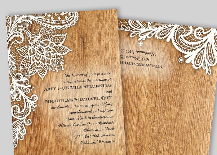 Wood Lace Wedding Invite