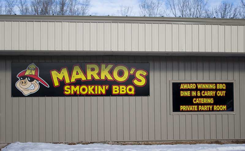 Marko's Smokin BBQ Building Sign & Window Graphics