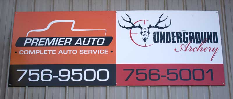 Premier Auto & Underground Archery Building Sign