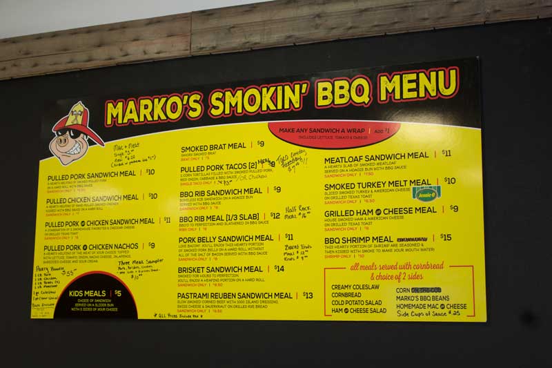 Marko's Smokin BBQ Menu Dry Erase Board